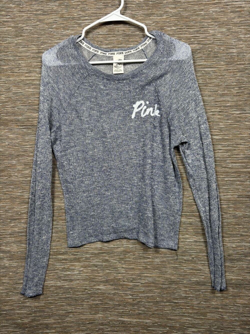Victoria's Secret PINK Sweater Womens XS Blue Logo Lightweight Knit Pullover